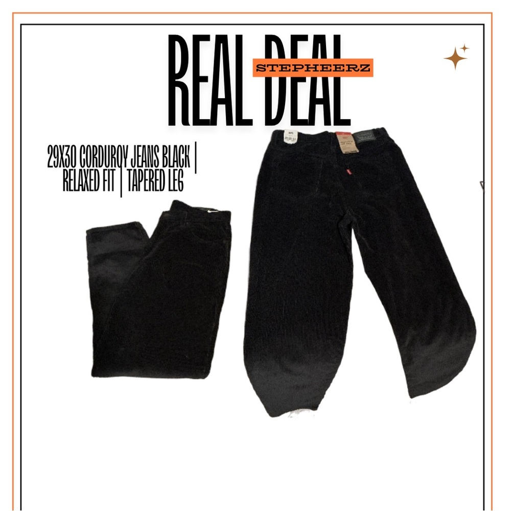 29x30 Corduroy Jeans Black | Relaxed Fit | Tapered Leg